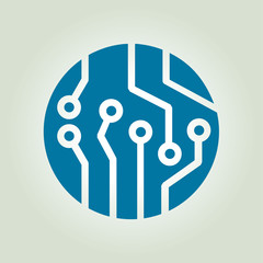 Circuit board  icon. Technology scheme square symbol. Flat design style.