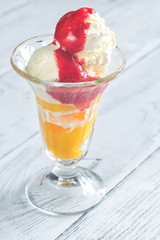 Peach Melba ice cream