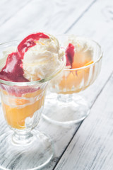 Peach Melba ice cream