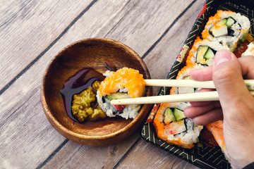 Sushi in Box with Chopsticks