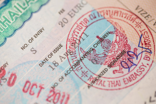 Visas on a passport.