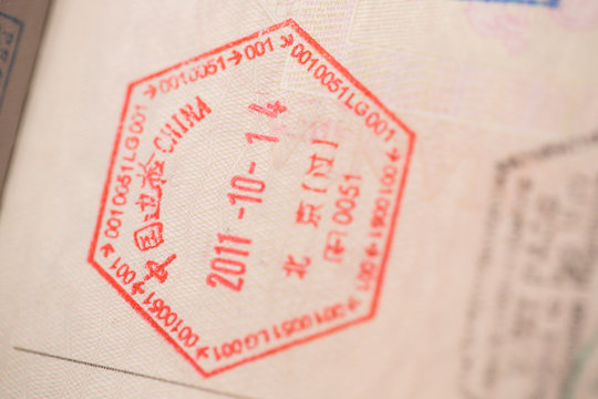 Visas on a passport.