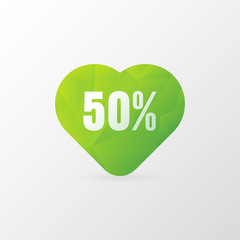 free gift discount banner with green geometric and heart shape