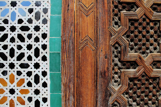 Door and tile details at a medersa in Marrakesh