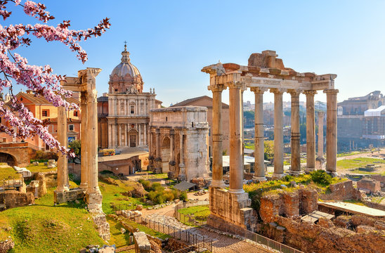 Fototapeta Roman ruins in Rome at spring, Italy