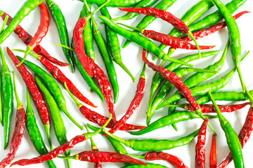 Green and red chili pepper fresh isolated on white background.