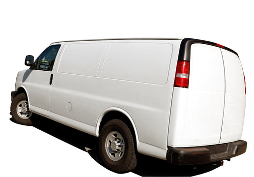 Rear And Side View Of Isolated White Delivery Van.