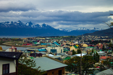 Fototapeta na wymiar Observing the city of Ushuaia, Tierra del Fuego Province, Argentina, Patagonia, South America.