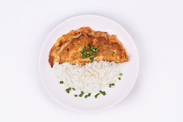 Thai recipe,Minced pork omelet with jasmine rice