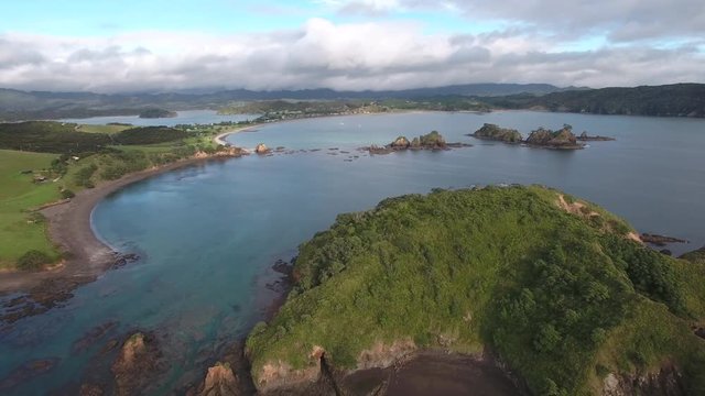 Scenic aerial shot of Bland Bay, New Zealand
