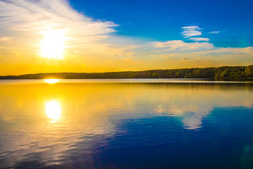 Naklejka premium Landscape, sunset, lake