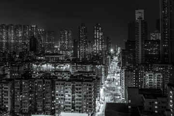 Paysage urbain de Hong Kong avec couleur N&amp B
