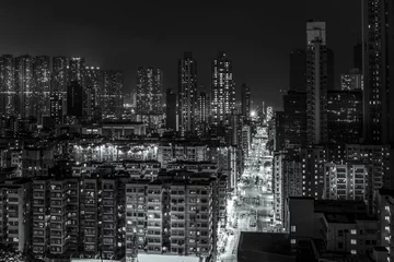 Photo sur Plexiglas Noir et blanc Paysage urbain de Hong Kong avec couleur N&amp B