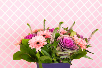 Colorful  bouquet flowers in blue vase