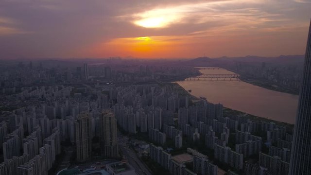 Aerial Korea Seoul April 2017 Jamsil Lotte Tower Sunset