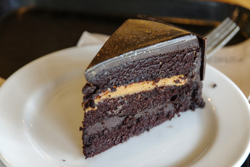 chocolate cake on the white plate