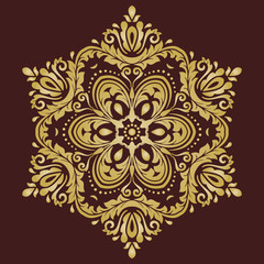 Elegant brown and golden ornament in classic style. Abstract traditional pattern with oriental elements
