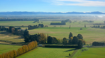 Canterbury Plains Aerial on Autumn morning, New Zealand