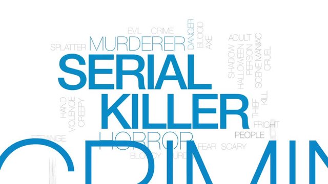 Serial killer animated word cloud, text design animation. Kinetic typography.