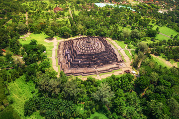 Borobudur Temple Aerial View, Central Java, Indonesia - obrazy, fototapety, plakaty