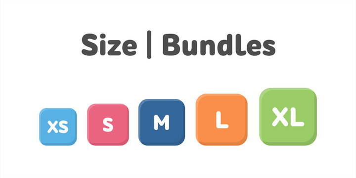 Vetor de Different size bundles icons set. Literal measurement symbol  vector illustration. Labels from extra small to extra large do Stock