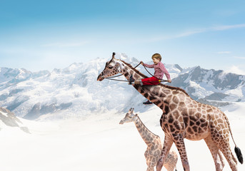 Kid ride giraffe © Sergey Nivens