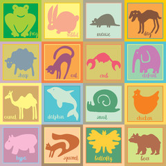 Set ot sweet animals. Colored illustrations. Silhouettes