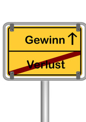 Gewinn Verlust Ortsschild