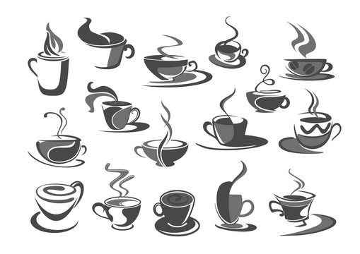 Vector icons set of coffee cups for cafeteria cafe