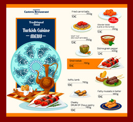 Vector menu template of Turkish cuisine restaurant