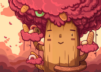 Bread Tree. Video Game's Digital CG Artwork, Concept Illustration, Realistic Cartoon Style Background
