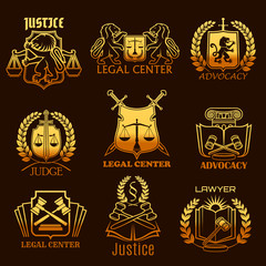 Obraz premium Advocacy lawyer vector gold icons of legal justice