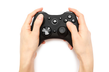 woman hand holding gamepad. © Sviatoslav Kovtun