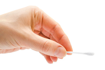 woman hand holding cotton ear bud.