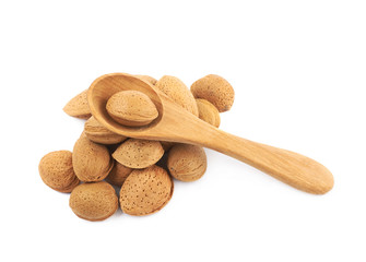 Pile of almond nuts isolated