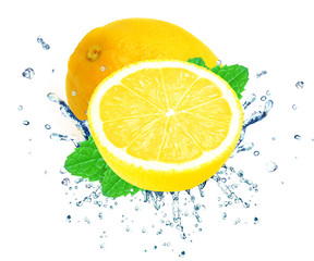 Lemon splash water isolated 