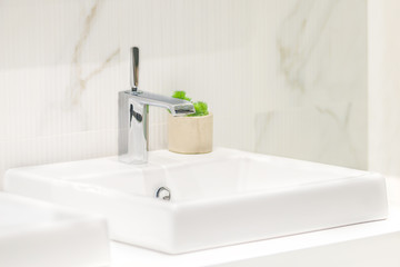 Modern faucet bathroom interior