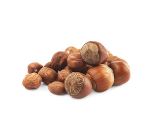 Pile of hazelnuts isolated