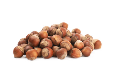 Pile of hazelnuts isolated