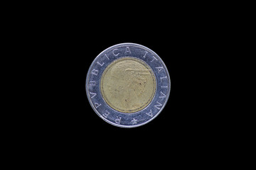 Italian Lira coin bearing the portrait of Luca Pacioli (1447-1517), released by Italy in 1994 on...