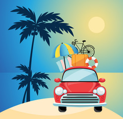Travel by car. Flat design with Summer