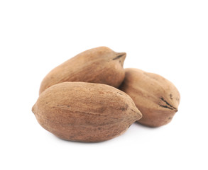 Pile of pecan nuts isolated