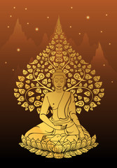 Buddha and Bodhi tree gold color of thai tradition,vesak day