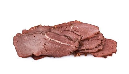 Pile of ham meat slices isolated