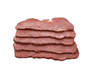 Pile of ham meat slices isolated