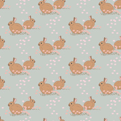 seamless vintage rabbits pattern background