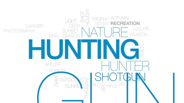 Hunting animated word cloud, text design animation. Kinetic typography.