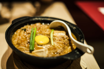Curry udon with beef and egg