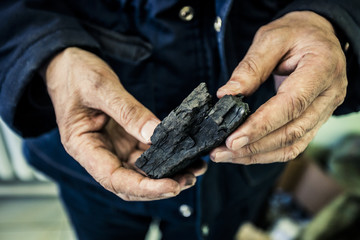 Large piece of coal in hands