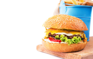 tasty burger and fries